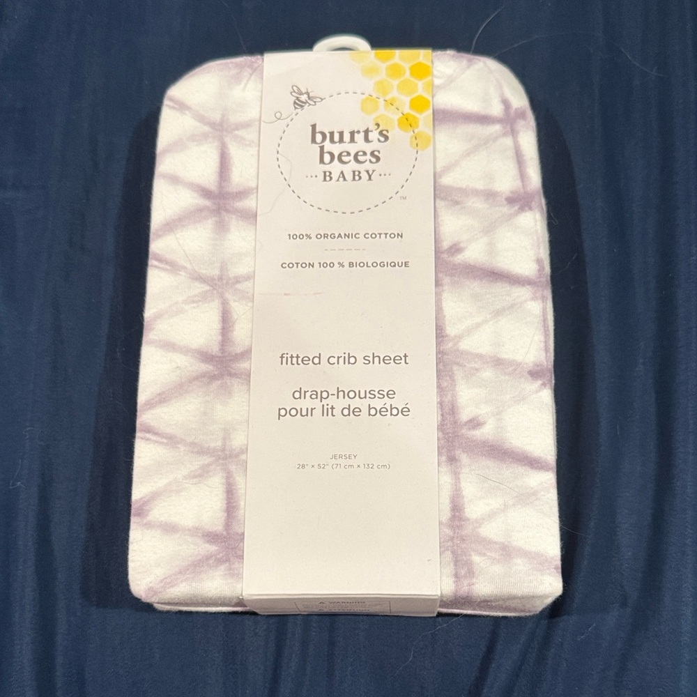NWT Burt's Bees Baby 100% Organic Cotton Crib Sheet- Soft Lavender Tie-Dye